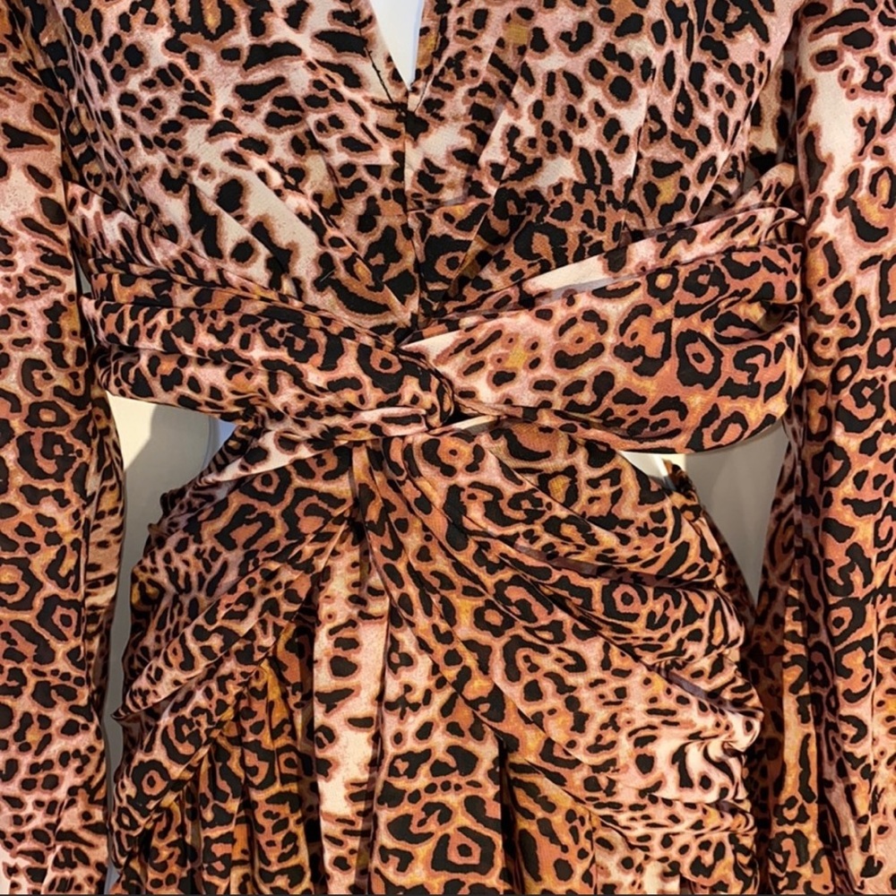Anthropologie Cut Out Midi Dress in Brown Motif Brown animal print size XL NWT - Picture 6 of 17